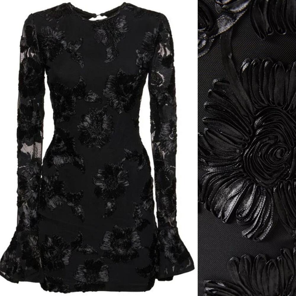 Rotate Birger Christensen Rosita Floral Cutout Mesh Mini Dress Black Size 4
